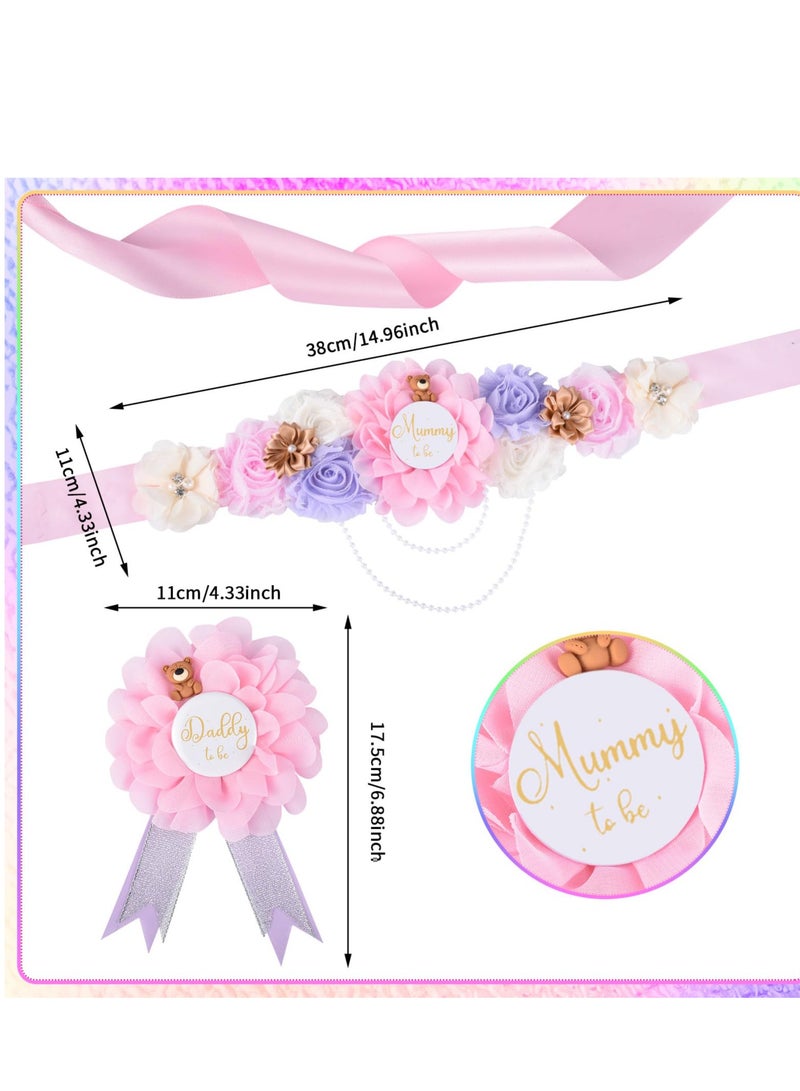 KASTWAVE Teddy Bear Maternity Sash & to Be Corsage Pin Set, Maternity Sash Belt Mom to Be Daddy to Be Corsage Pins Baby Shower Decoration Pregnancy Photo Props Keepsake Gifts - Image 2