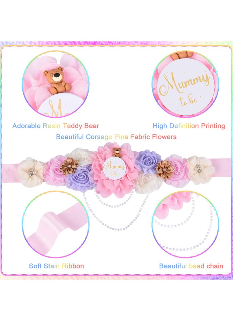 KASTWAVE Teddy Bear Maternity Sash & to Be Corsage Pin Set, Maternity Sash Belt Mom to Be Daddy to Be Corsage Pins Baby Shower Decoration Pregnancy Photo Props Keepsake Gifts - Image 5