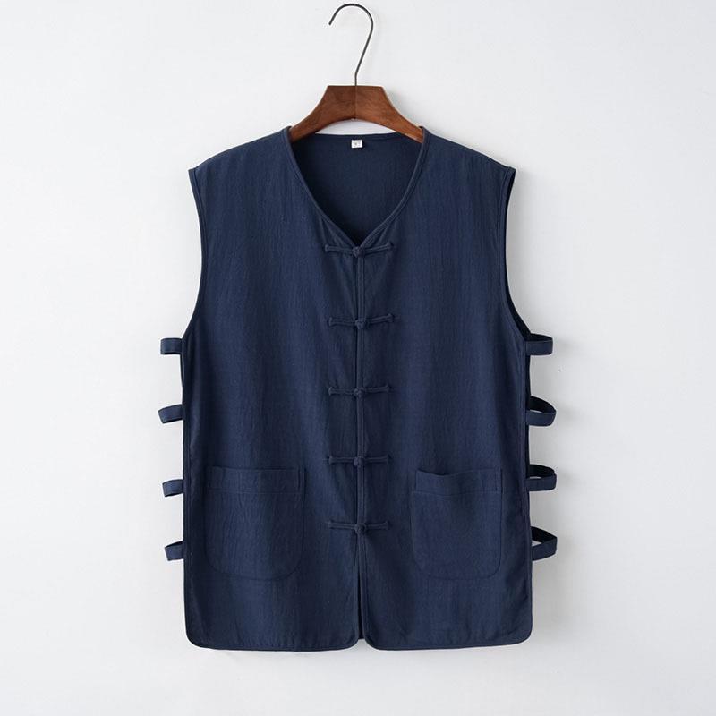 Chinese Style Vintage Cotton And Linen Vest For Middle-Aged And Elderly Chinese Style Mandarin Jacket Linen Tang Coat Men'S Sleeveless Vest Sweatshirt Old Headline - Image 4