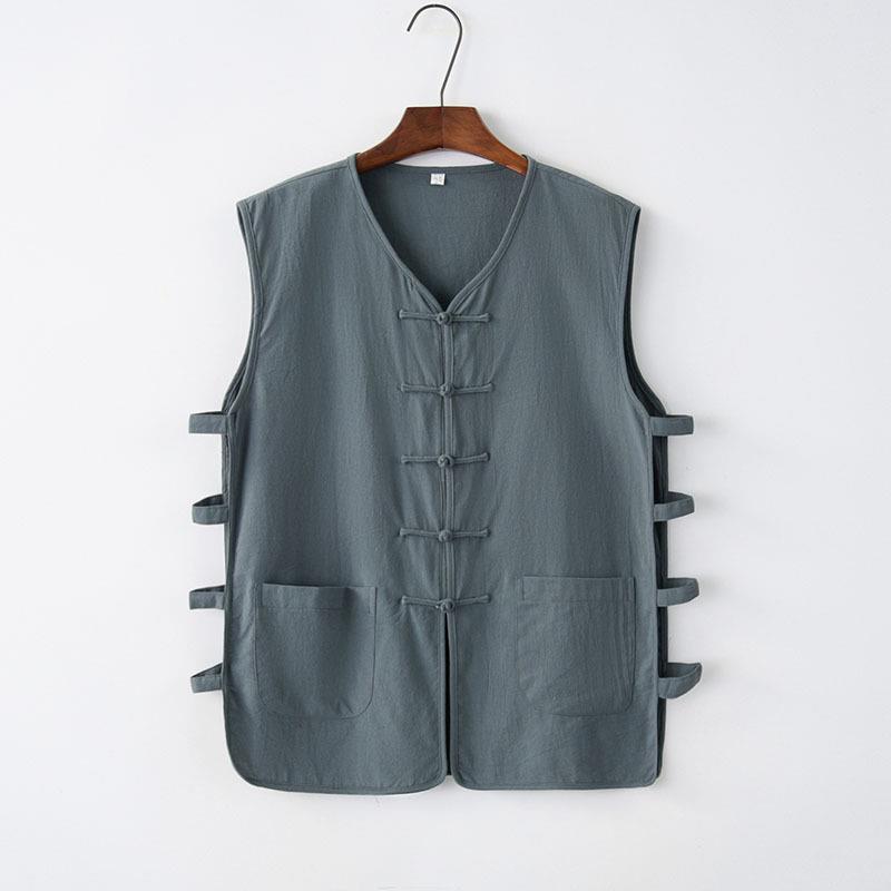 Chinese Style Vintage Cotton And Linen Vest For Middle-Aged And Elderly Chinese Style Mandarin Jacket Linen Tang Coat Men'S Sleeveless Vest Sweatshirt Old Headline - Image 5