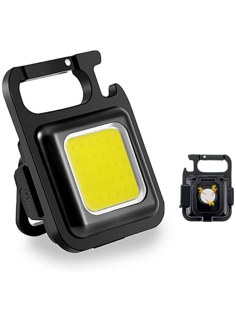 مصابيح فلاش صغيرة COB، أضواء عمل LED مقاومة للماء 800 لومن ساطعة قابلة لإعادة الشحن ضوء ميني على شكل سلسلة مفاتيح 4 أوضاع ضوء، ضوء جيب محمول فتاحة زجاجات وقاعدة مغناطيسية للصيد والمشي والتخييم - Image 1