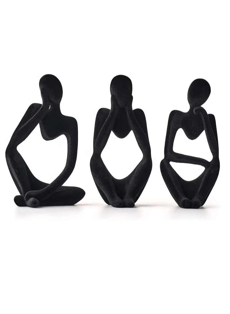Home Office Figurines Decor - Black Velvet Thinker Statue Decor Set Of 3, Art Statue Living Room Decor, Modern Sculpture Decorations For Office Shelf Table, Home Decor Knick Knacks For Shelves - Image 1