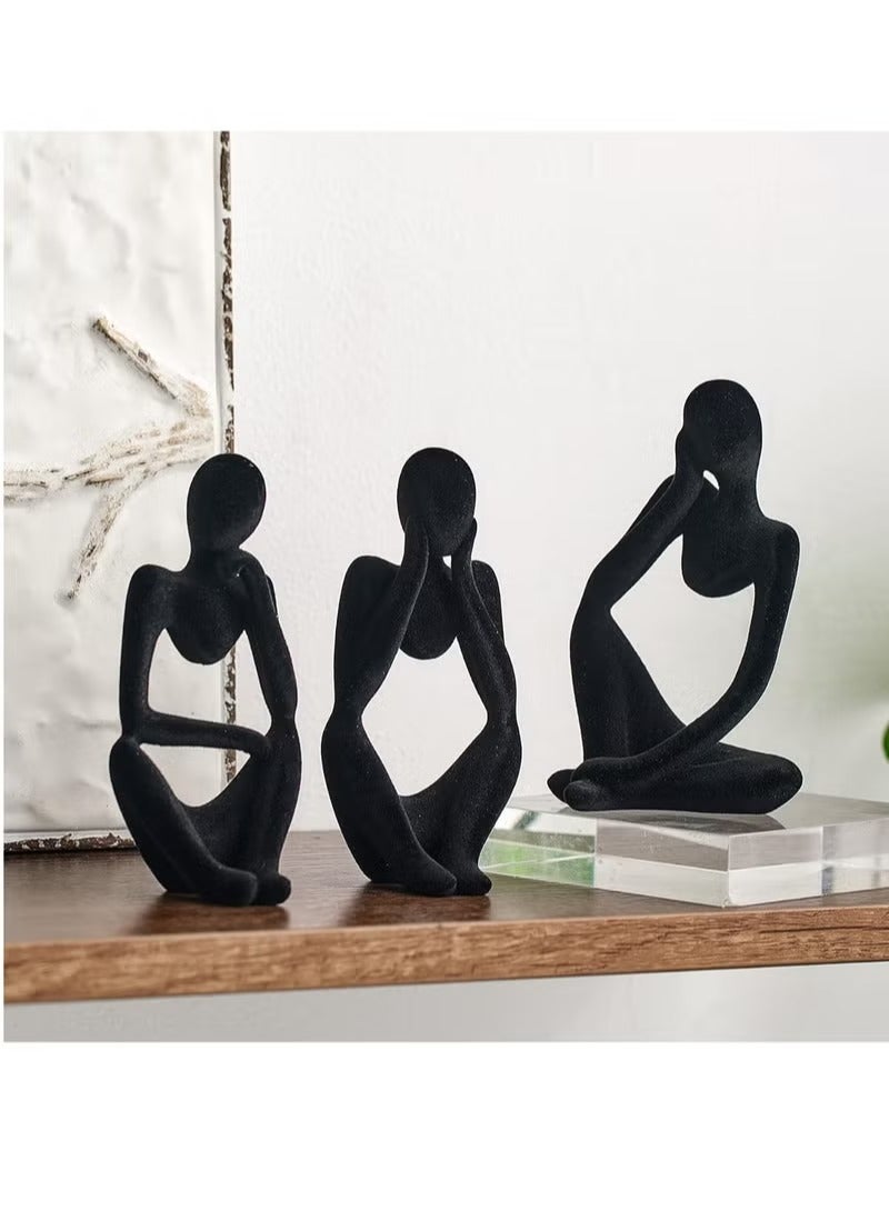 Home Office Figurines Decor - Black Velvet Thinker Statue Decor Set Of 3, Art Statue Living Room Decor, Modern Sculpture Decorations For Office Shelf Table, Home Decor Knick Knacks For Shelves - Image 2
