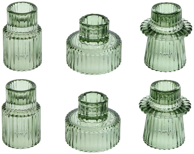 TAPER GLASS CANDLESTICK HOLDERS TEALIGHT CANDLE HOLDERS FOR TABLE CENTERPIECES WEDDING DECOR AND DINNER PARTY 6 PCS GREEN