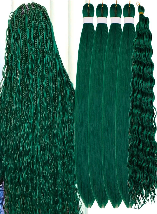 Leticia Green Braiding Hair Pre stretched Dark Green Boho Hair for Braiding Hypoallergenic Ez Braid Curly Deep Wave Crochet Boho Braids - Image 1