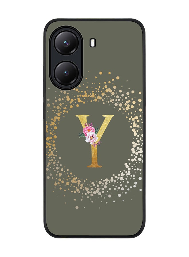 Stylizedd For Xiaomi Poco X7 Pro 5G Case,Slim fit Camera Protection, Shockproof Thin Phone cover  - Custom Monogram Floral - Y  (Olive Green ) - Image 1