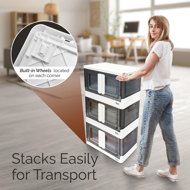 Reli. Storage Bins with Lids and Doors (4 Pack) | 8.4 Gallon Collapsible Storage Bins with Lids | Collapsible Stackable Plastic Cabinet with Built-in Wheels | Heavy Duty Closet Organizers - Image 5