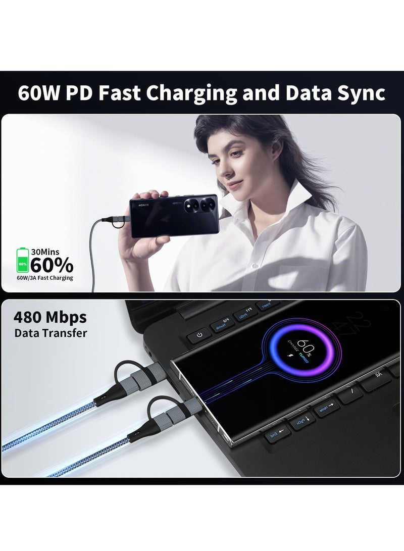 SOLARAE كابل شاحن USB C، 60W/3A USB C إلى محول USB مع منافذ iOS/Type C/USB A 4 في 1 لجهاز iPhone 15 14 13 Pro Max iPad Samsung S24 S23 Ultra Z Flip 5 كابل متعدد USB إلى USB C، أسود - Image 5