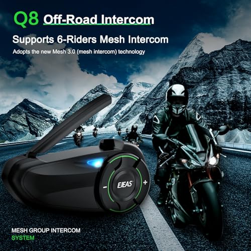 EJEAS خوذة دراجة نارية EJEAS Q8 مع نظام اتصال بلوتوث، نظام اتصال مجموعة جديد Mesh 3.0 مع مشاركة الموسيقى وتبديل القنوات لستة راكبين يتحدثون في نفس الوقت (عبوة واحدة) - Image 2