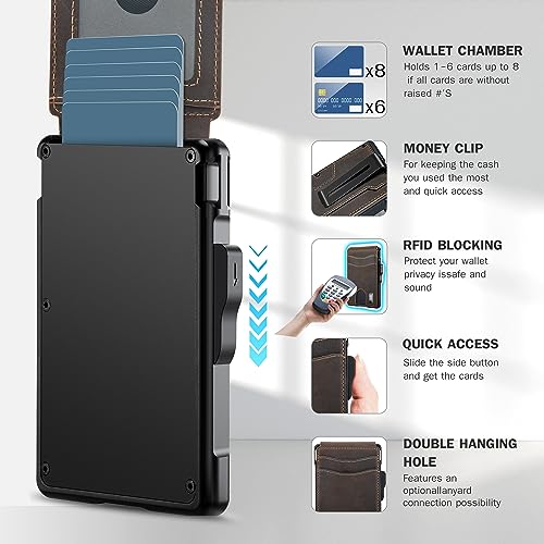 umoven محفظة أموفن للرجال - مع مشبك نقود جلد رفيع حامل بطاقات ائتمان مانع RFID محفظة قابلة للطي بسيطة (بني قهوة - جلد مجنون) - Image 2