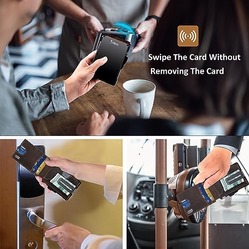 umoven محفظة أموفن للرجال - مع مشبك نقود جلد رفيع حامل بطاقات ائتمان مانع RFID محفظة قابلة للطي بسيطة (بني قهوة - جلد مجنون) - Image 4