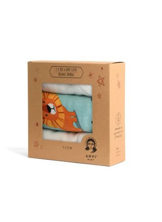 أنفي بيبي Set of 3 Organic Bamboo Burp and Bib Cloth Lion hearted