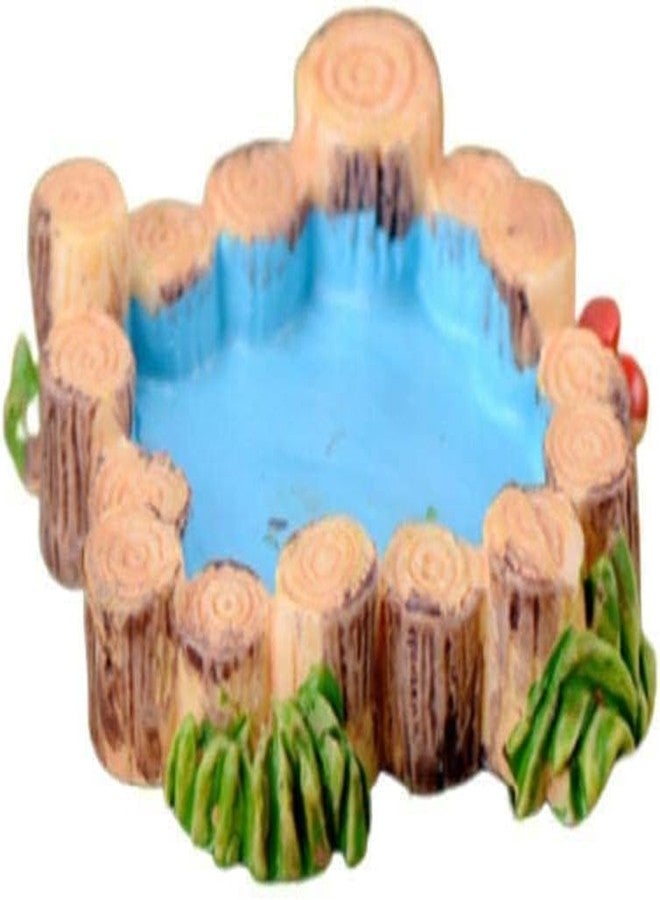 SelHeng Mini Wooden Pile and Blue Resin Pool for Dollhouse Gardens, Vintage Water Scene Decor for Fairy Gardens, Bonsai Displays, Dioramas and Micro Landscapes (1.57 Inch) - Image 1