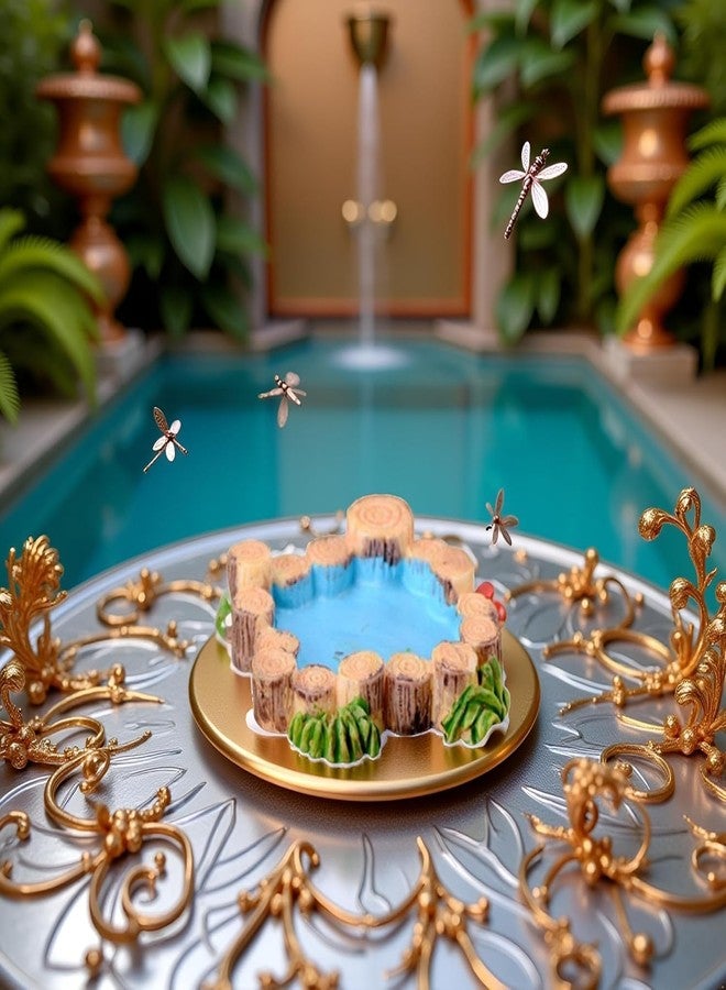 SelHeng Mini Wooden Pile and Blue Resin Pool for Dollhouse Gardens, Vintage Water Scene Decor for Fairy Gardens, Bonsai Displays, Dioramas and Micro Landscapes (1.57 Inch) - Image 4