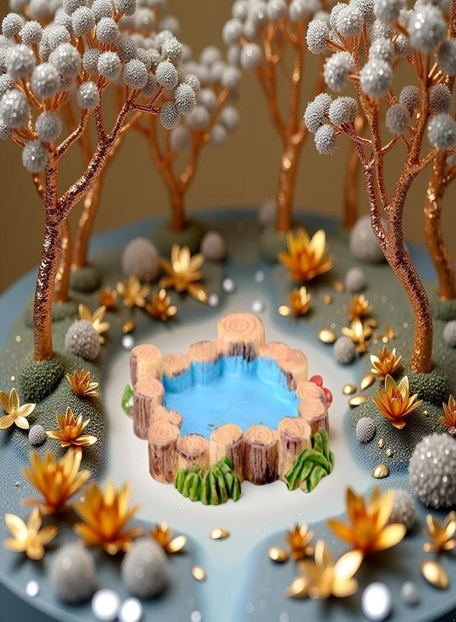 SelHeng Mini Wooden Pile and Blue Resin Pool for Dollhouse Gardens, Vintage Water Scene Decor for Fairy Gardens, Bonsai Displays, Dioramas and Micro Landscapes (1.57 Inch) - Image 3