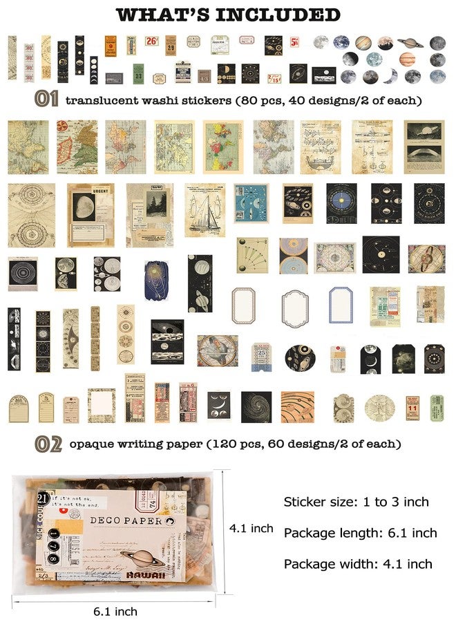 Knaid Vintage Scrapbook Sticker Paper Pack (200 Pieces) for Art Journaling Bullet Junk Journal Supplies Planner Notebook DIY Craft Kits Collage Album Aesthetic Cottagecore Picture Frame - Image 2