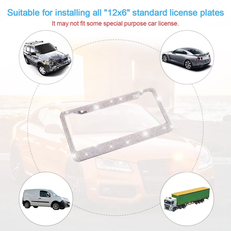 YALOK Bling Car License Plate Frame, Sparkly Rhinestone Stainless Steel License Plate Cover/Holder, Universal for Most Cars, SUVs, Vehicles with Screw Set, Auto Accessories for Women (AB Color) - Image 5