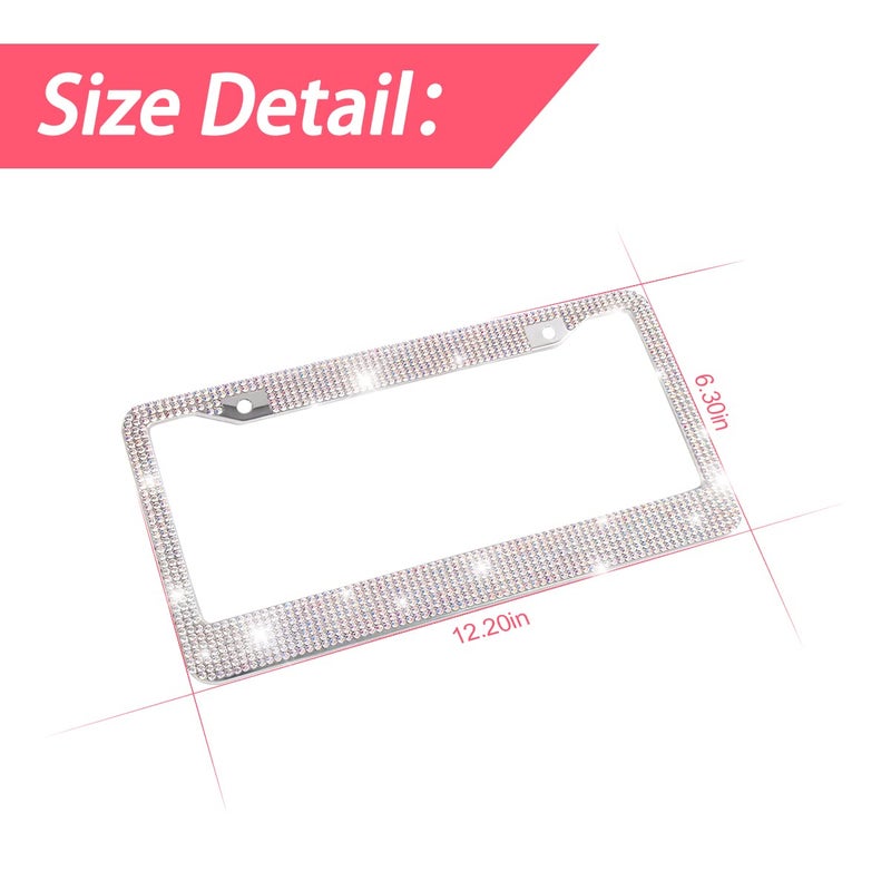 YALOK Bling Car License Plate Frame, Sparkly Rhinestone Stainless Steel License Plate Cover/Holder, Universal for Most Cars, SUVs, Vehicles with Screw Set, Auto Accessories for Women (AB Color) - Image 2