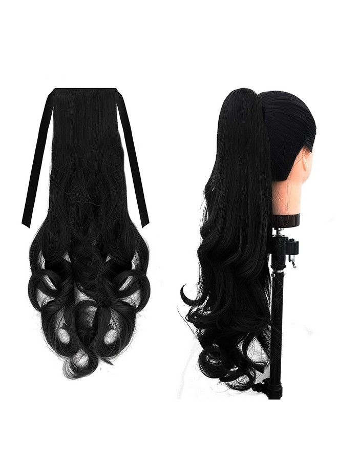 blushia Ribbon Ponytail Hair Extensions Curly (Women And Girls) (Black)150 Gram Pack Of 1 - Image 1