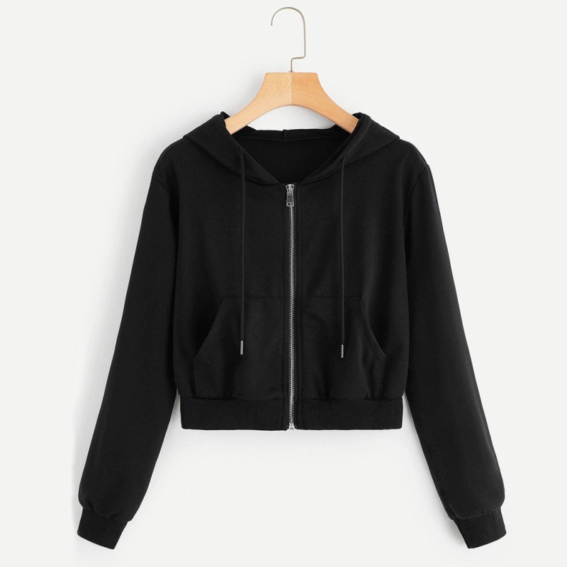 Zipper Sweatshirt Womens Design Niche Loose Korean Style Autumn and Winter 2024 New Long Sleeve Top Short Jacket Ins Black