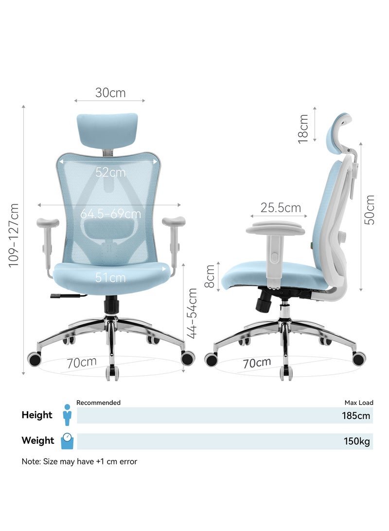 SIHOO M18 Ergonomic Office Chair, Computer Desk Chair with Adjustable Headrest and Lumbar Support, High Back Executive Swivel Chair for Home Office (Light Blue) - Image 3