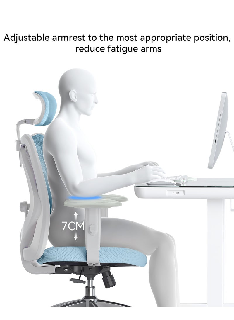 SIHOO M18 Ergonomic Office Chair, Computer Desk Chair with Adjustable Headrest and Lumbar Support, High Back Executive Swivel Chair for Home Office (Light Blue) - Image 4