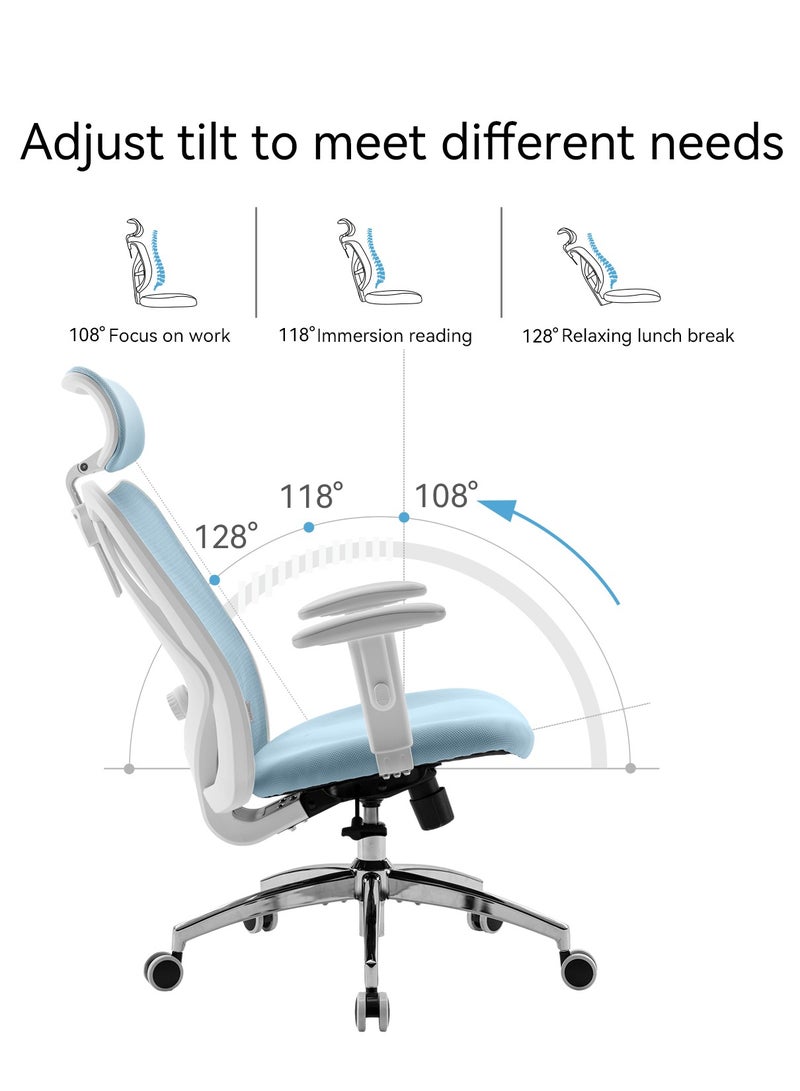 SIHOO M18 Ergonomic Office Chair, Computer Desk Chair with Adjustable Headrest and Lumbar Support, High Back Executive Swivel Chair for Home Office (Light Blue) - Image 5