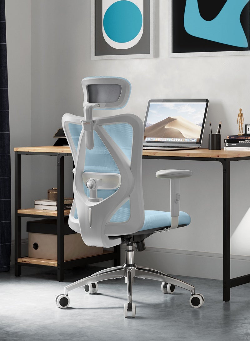 SIHOO M18 Ergonomic Office Chair, Computer Desk Chair with Adjustable Headrest and Lumbar Support, High Back Executive Swivel Chair for Home Office (Light Blue) - Image 2