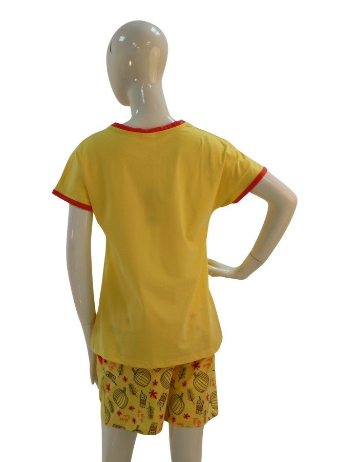JOANNA JOANNA Women's This Is Our Happy Place Quotes Shirt and Short Pajama Set, Yellow  - Image 5