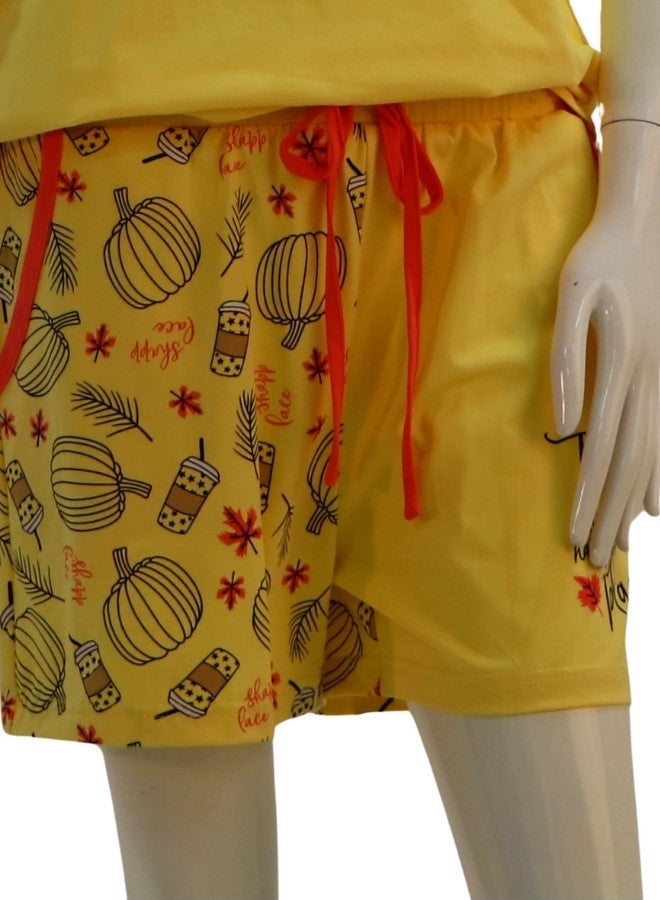 JOANNA JOANNA Women's This Is Our Happy Place Quotes Shirt and Short Pajama Set, Yellow  - Image 3