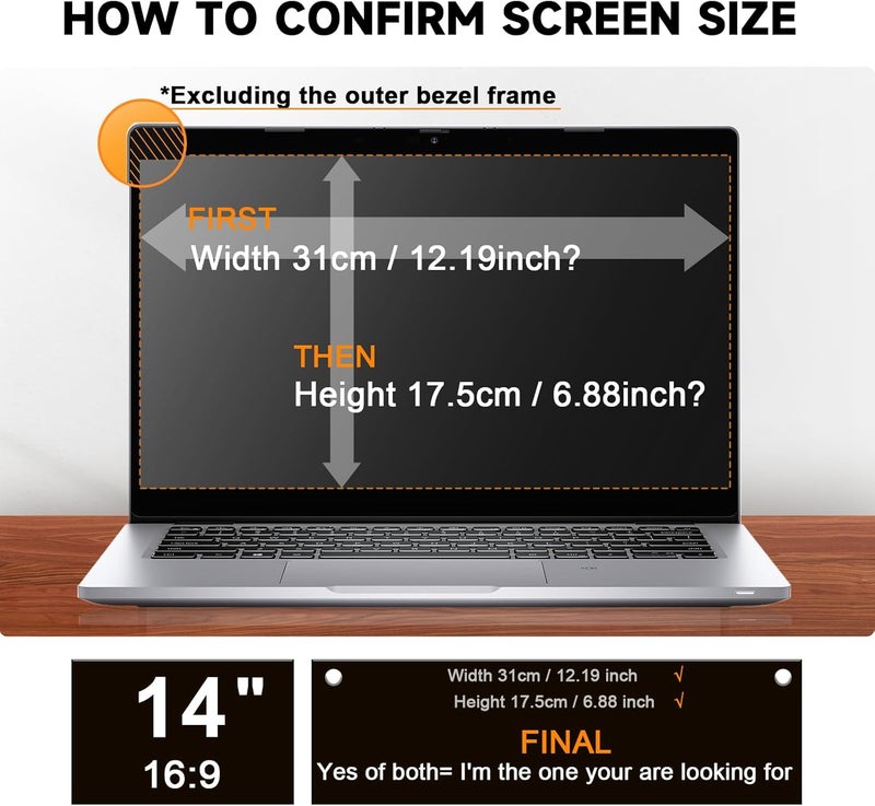 Mamol Laptop Privacy Screen 14 Inch Compatible with Lenovo/HP Envy/Dell/Acer/Asus/Thinkpad, 16:9 Aspect Removable Anti Glare Blue Light Privacy Screen Filter, Computer Monitor Security Shield 14 In - Image 5