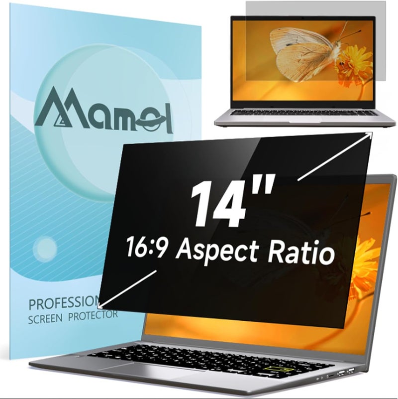 Mamol Laptop Privacy Screen 14 Inch Compatible with Lenovo/HP Envy/Dell/Acer/Asus/Thinkpad, 16:9 Aspect Removable Anti Glare Blue Light Privacy Screen Filter, Computer Monitor Security Shield 14 In - Image 1