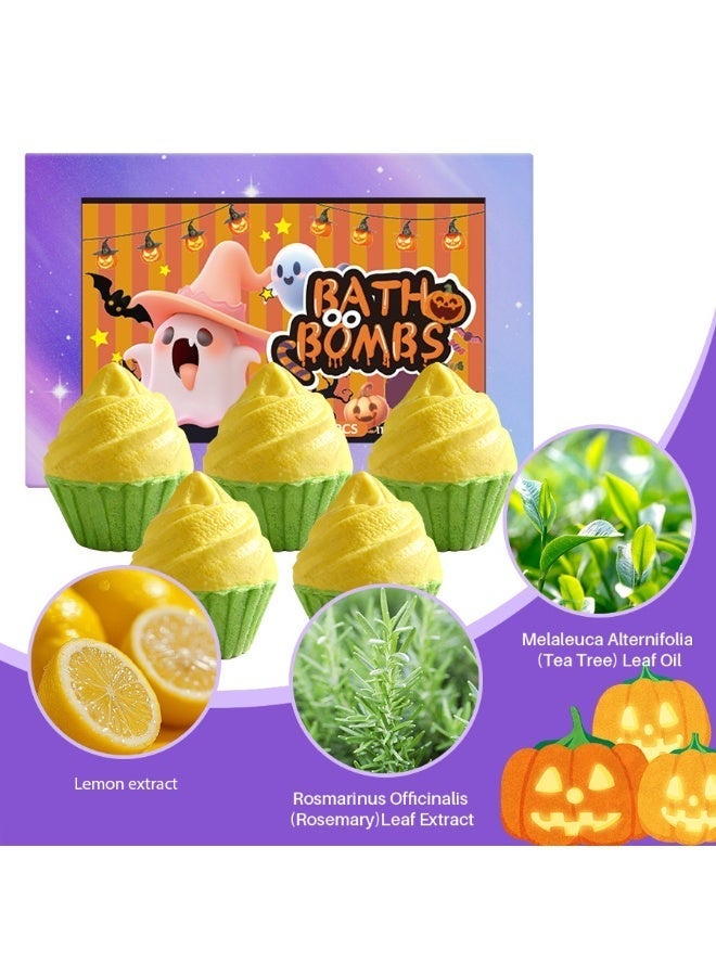 Bath Bombs Cupcake  Set, 6Pcs Yellow Fizzy Bubble  with Lemon  Tea Tree Essential Oil, Moisturizing Cleansing Spa Gift Set - Image 1