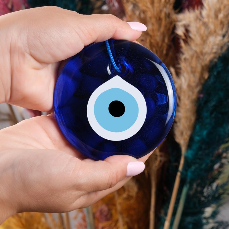 BCS Blue Evil Eye Decor 3.5"" Wall Hanging Ornament Glass Handmade Turkish Greek Nazar Amulet Good Luck and Protection Charm for Home  Office  Garden  Door Ojo Turco (in Box) - Image 4