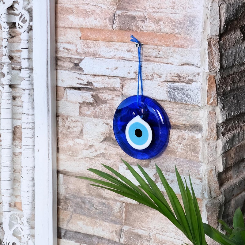 BCS Blue Evil Eye Decor 3.5"" Wall Hanging Ornament Glass Handmade Turkish Greek Nazar Amulet Good Luck and Protection Charm for Home  Office  Garden  Door Ojo Turco (in Box) - Image 2