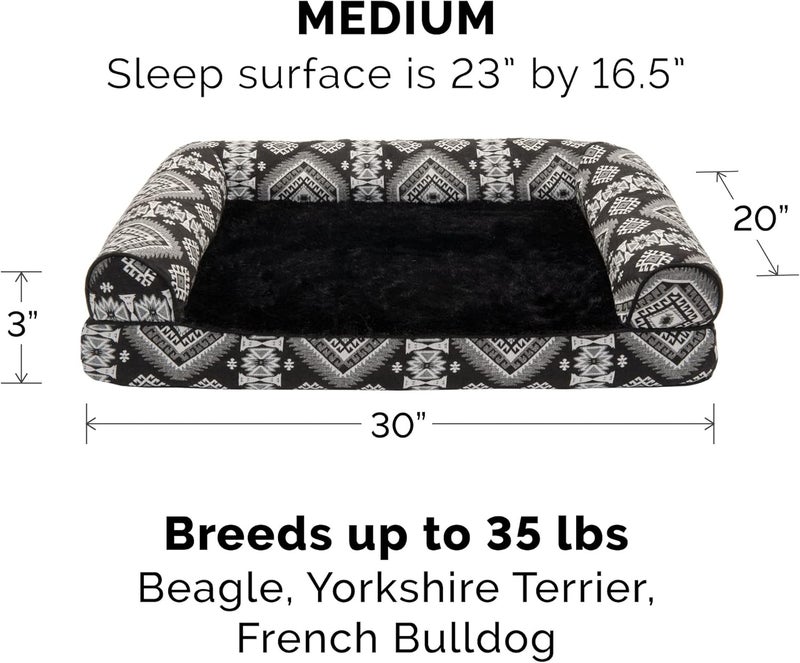 Furhaven Pet Dog Bed | Orthopedic Plush Kilim Southwest Home Decor Traditional Sofa-Style Living Room Couch Pet Bed w/Removable Cover for Dogs & Cats, Black Medallion, Medium - Image 2