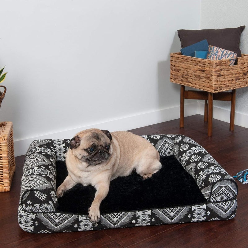 Furhaven Pet Dog Bed | Orthopedic Plush Kilim Southwest Home Decor Traditional Sofa-Style Living Room Couch Pet Bed w/Removable Cover for Dogs & Cats, Black Medallion, Medium - Image 3