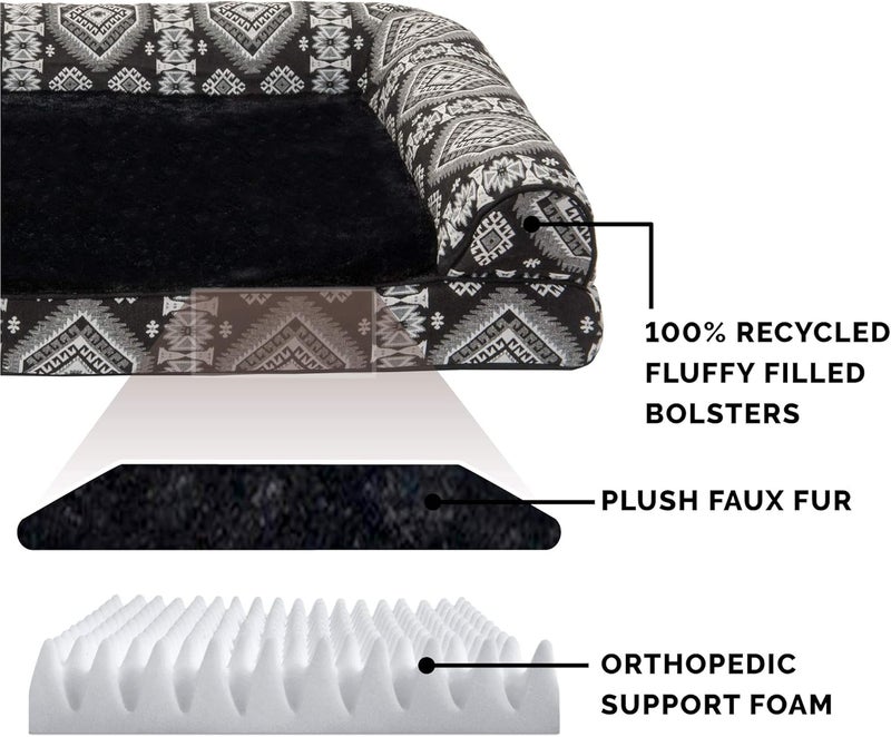 Furhaven Pet Dog Bed | Orthopedic Plush Kilim Southwest Home Decor Traditional Sofa-Style Living Room Couch Pet Bed w/Removable Cover for Dogs & Cats, Black Medallion, Medium - Image 4