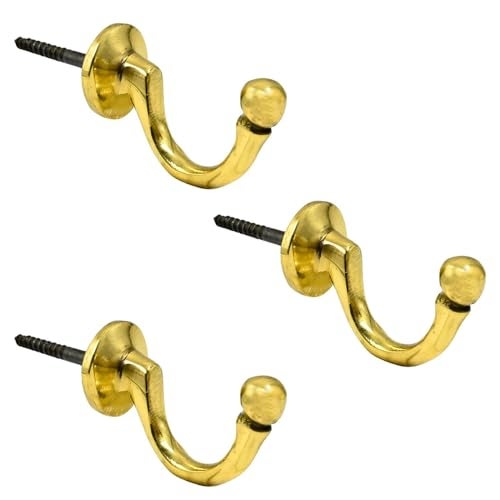 ROSEKA Real Brass Hooks Screw for Wall Hanging Bell Diyas Door Hanging Swings Single Khunti Hook for Kitchen Bathroom/Utensil Hook Holder/Bedroom Clothing Hanger (Pack of 3) - Image 1