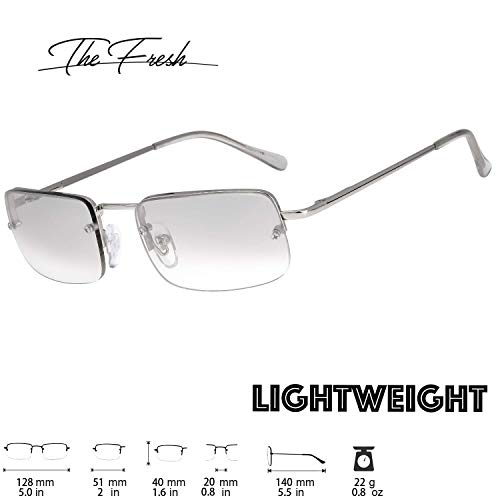 The Fresh Minimalist Small Rectangular Sunglasses Clear Eyewear Spring Hinge - Gift Box Package - FR1M4002MC01 (Silver, Gradient Clear, 51) - Image 2