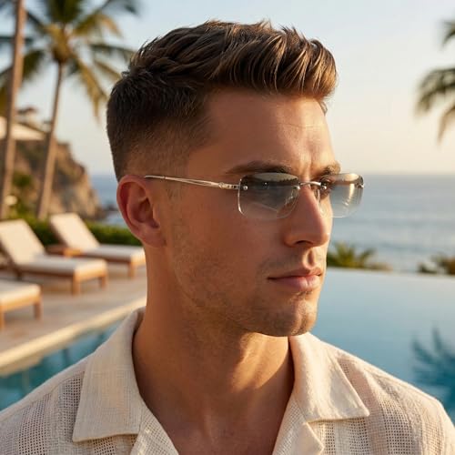 The Fresh Minimalist Small Rectangular Sunglasses Clear Eyewear Spring Hinge - Gift Box Package - FR1M4002MC01 (Silver, Gradient Clear, 51) - Image 3