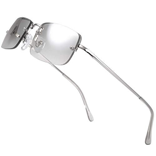 The Fresh Minimalist Small Rectangular Sunglasses Clear Eyewear Spring Hinge - Gift Box Package - FR1M4002MC01 (Silver, Gradient Clear, 51) - Image 5
