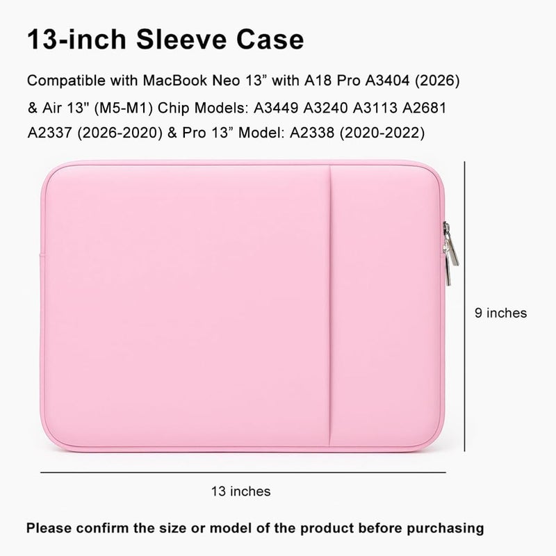 MasiBloom غلاف كمبيوتر محمول لـ MacBook Air/Pro مقاس 13 بوصة لرقائق M4 M3 M2 M1 موديل 2025-2020 A3240 A3113 A2681 A2337 A2338 مع جيبين، حقيبة جهاز لوحي وملحقات (وردي) - Image 2