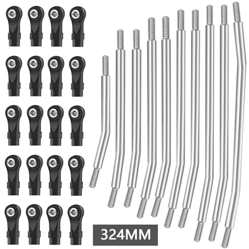 FACCNOY 313mm324mm Metal Link Set Linkage Steering Rod with Nylon End Kit for 110 RC Crawler Car Compliable with Axial SCX10 SCX10II 90046 324mm - Image 5