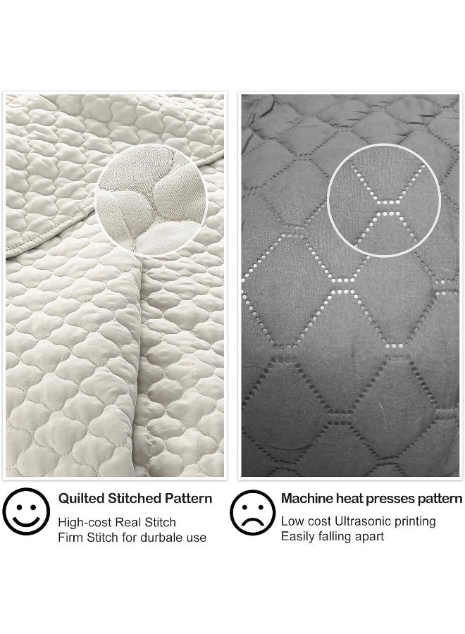 Horimote Home Quilt Set King Size Beige Bedspread, Modern Style Quilted Clouds Pattern Soft Coverlet Set Lightweight Microfiber Quilted Bedspread For All Season, 3 Pieces Includes 1 Quilt And 2 Pillow  - Image 3