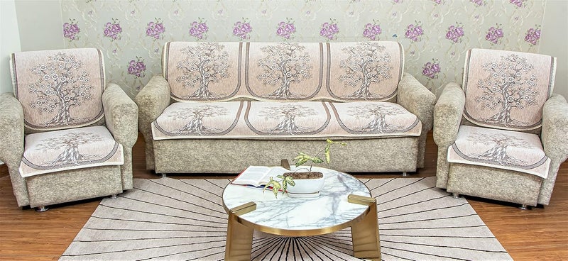 KREEVA Velvet Chenille Sofa Cover for 5 Seater 311 Sofa Tohfa Ivory_2 6 Piece Set Sofa Slipcovers - Image 2