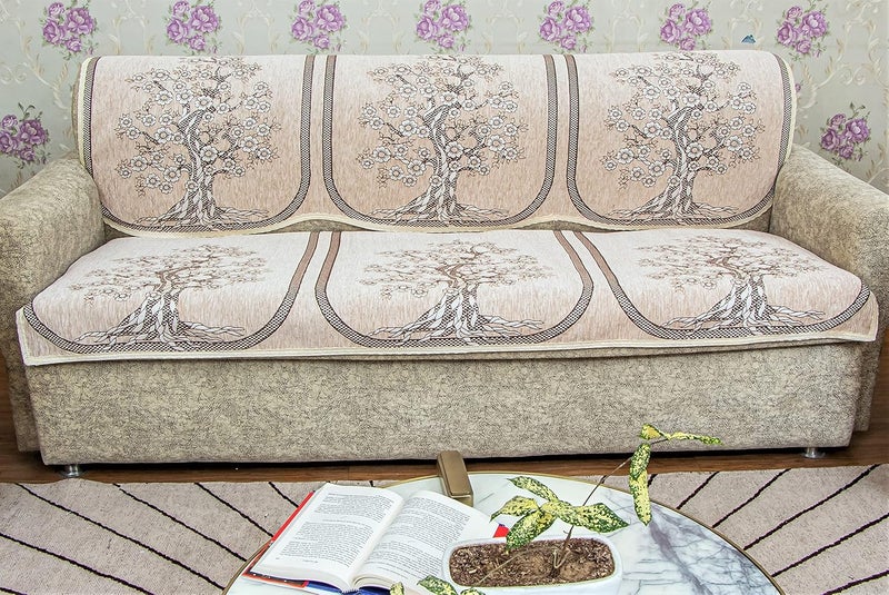 KREEVA Velvet Chenille Sofa Cover for 5 Seater 311 Sofa Tohfa Ivory_2 6 Piece Set Sofa Slipcovers - Image 3
