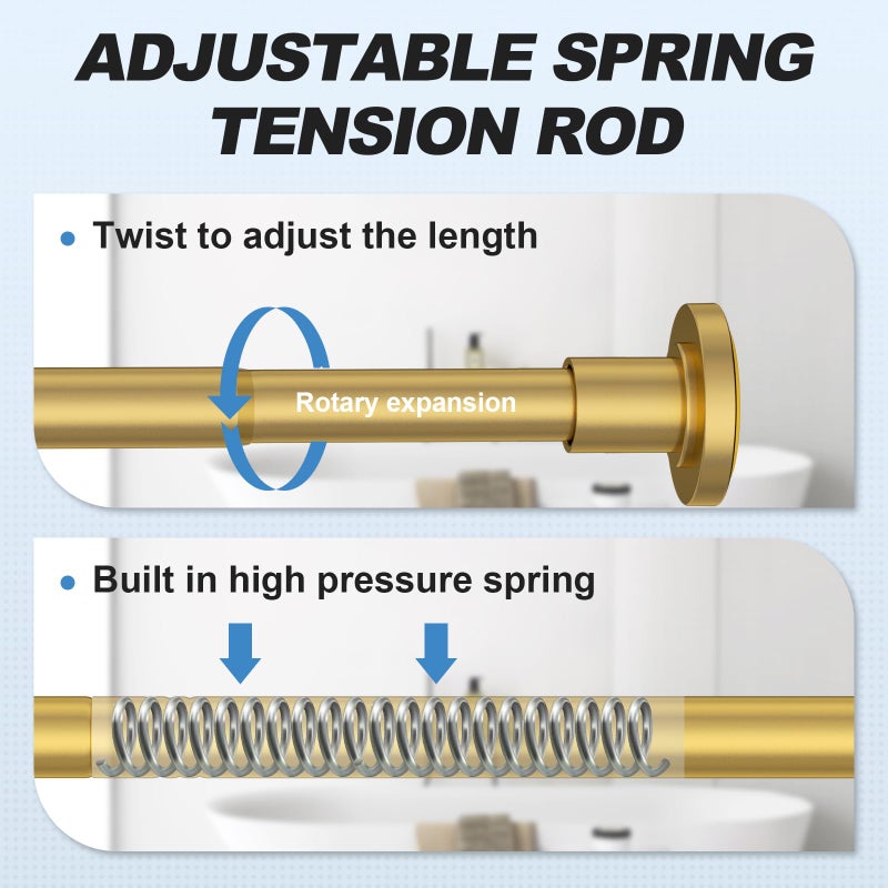 CorkLatta Gold Shower Curtain Rod 31 to 80 Inch,1 Inch Diameter Adjustable Spring Tension Stainless Steel Telescoping Rod,Easy Install,No Rust - Image 2