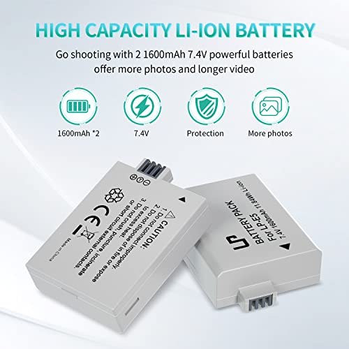 LP E5 Battery Pack, 2-Pack 1600mAh Battery Compatible with Canon EOS Rebel XS, Rebel T1i, Rebel XSi, 1000D, 500D, 450D, Kiss X3, Kiss X2, Kiss F Digital Camera and More - Image 3