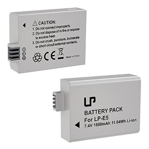 LP E5 Battery Pack, 2-Pack 1600mAh Battery Compatible with Canon EOS Rebel XS, Rebel T1i, Rebel XSi, 1000D, 500D, 450D, Kiss X3, Kiss X2, Kiss F Digital Camera and More - Image 1